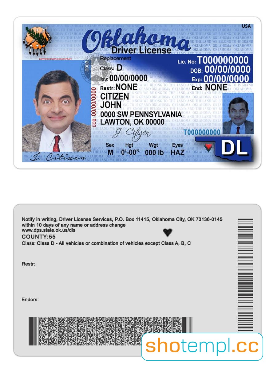 Oklahoma Driver License PSD Template V3
